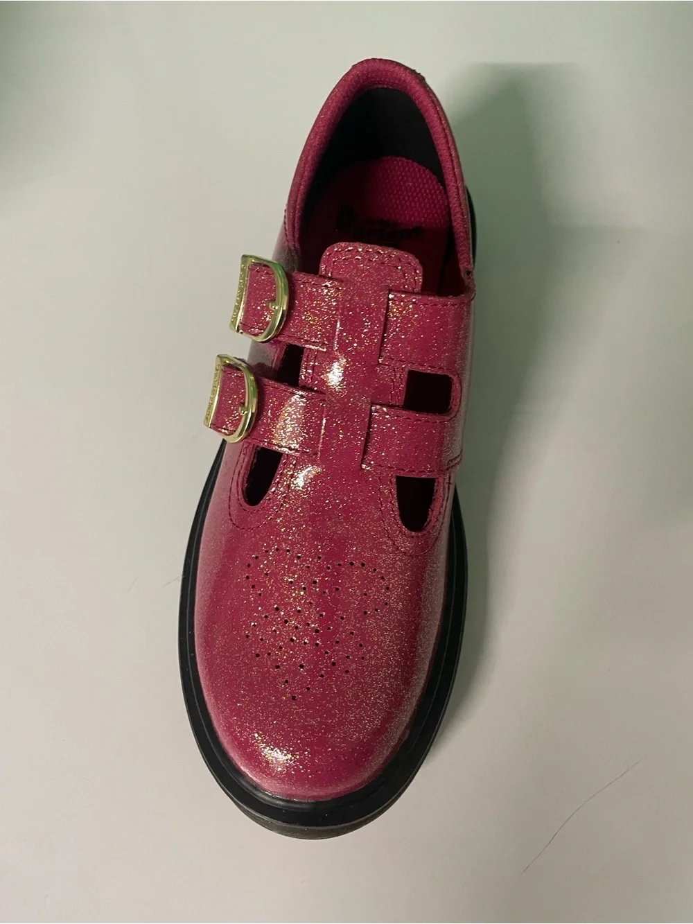 Dr. Martens Kids' Glitter Fuchsia Double-Buckle Mary Jane